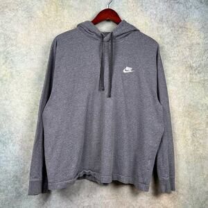 Nike Sportswear Hoodie Sweatshirt Mens Sz L Gray Pullover Mini Swoosh Embroidery